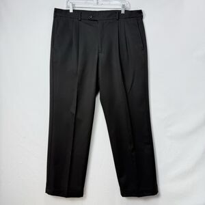 Vintage Perry Ellis Black Dress Pants Mens 38x30 Pleated Cuffed